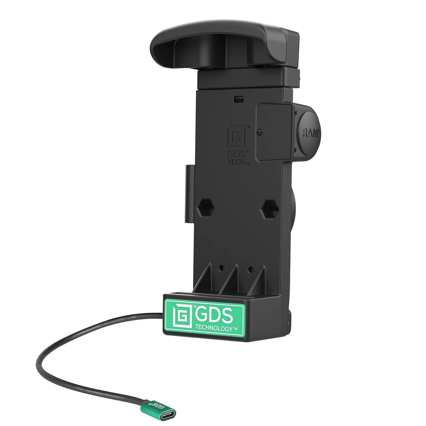Rear view of RAM GDS dock for Zebra ET6x tablet showing mounting points and power cable