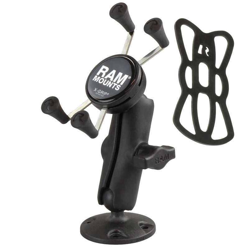 RAM 1" Ball Drill-Down Mount with X-Grip Phone Holder – Rugged AMPS Base & Adjustable Composite Arm