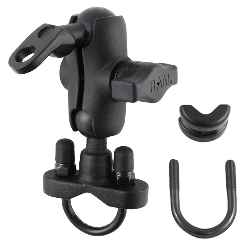 RAM® Handlebar U-Bolt Double Ball Mount with 9mm Hole – Short Arm (B-Size 1")