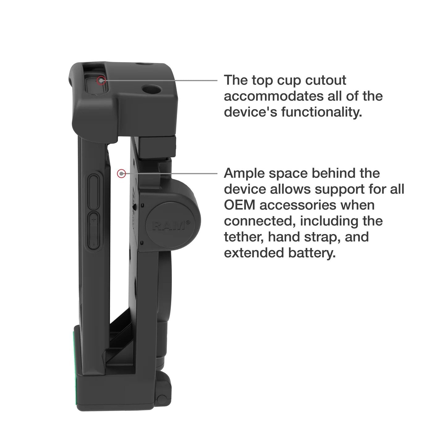 RAM GDS dock for Zebra ET6x tablet showing top cutout and support for OEM accessories