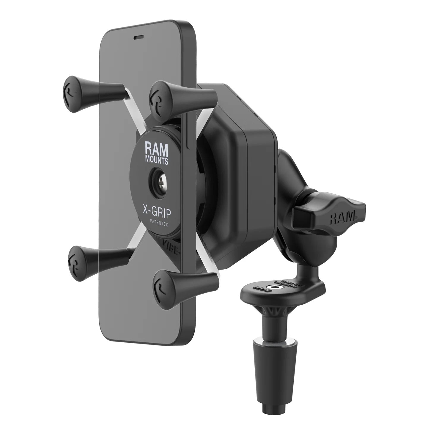 RAM X-Grip Motorcycle Phone Mount with Vibe-Safe Vibration Dampener & Fork Stem Base – Short Arm