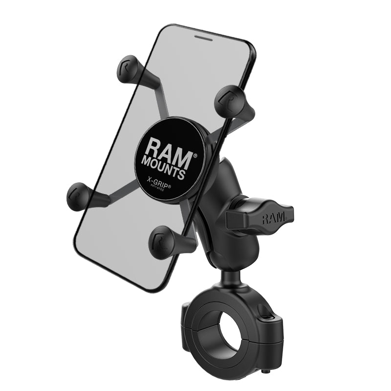 RAM X-Grip Phone Mount with 1" Ball & Torque Large Rail Base – Short Arm | Heavy-Duty Motorcycle & ATV Handlebar Phone Holder