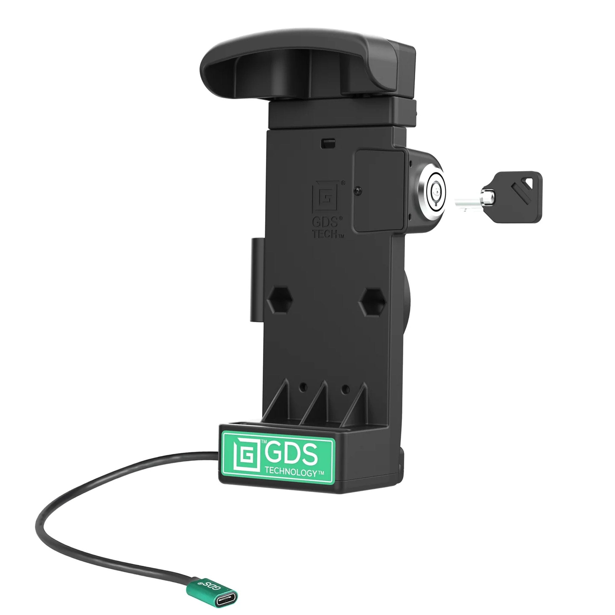 Front view of RAM GDS powered locking dock for Zebra TC52 TC57 with IntelliSkin contacts