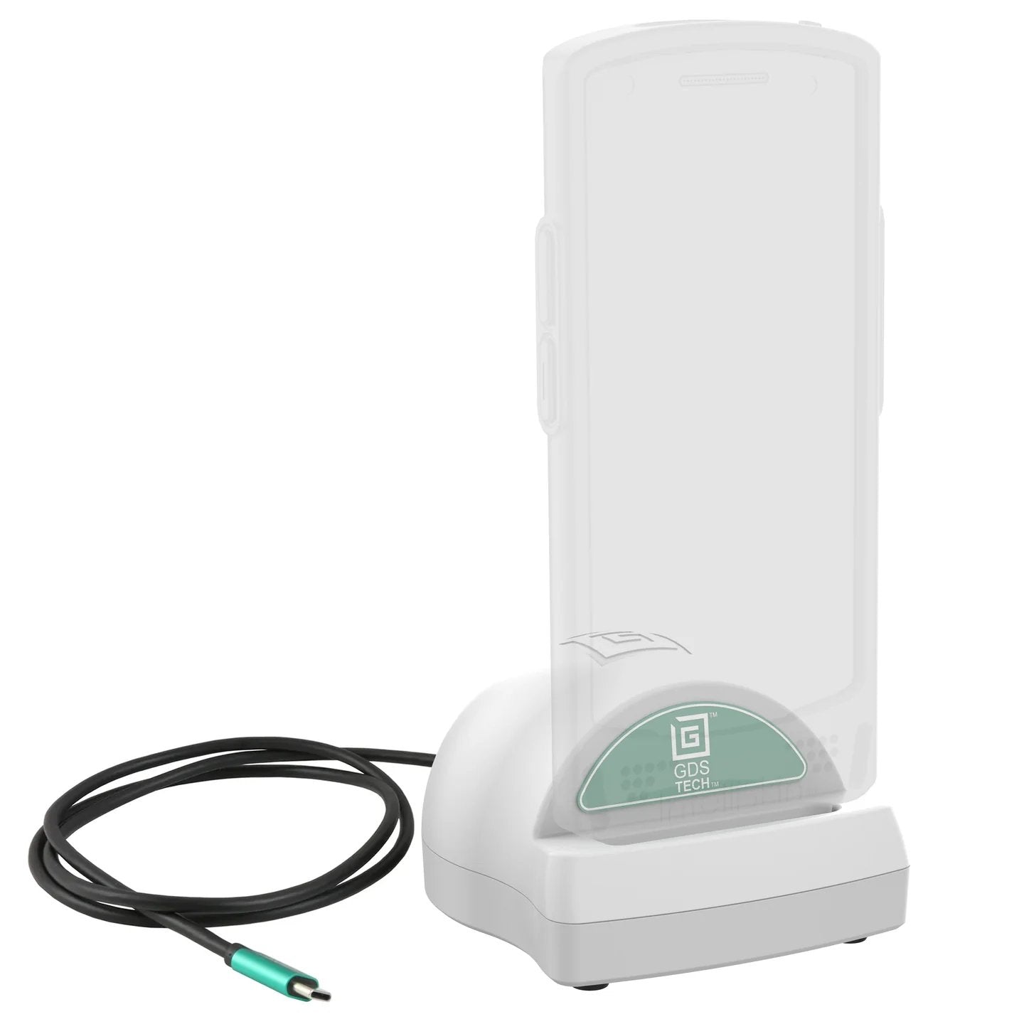 GDS Tech rugged device dock with charging base, vertical cradle view