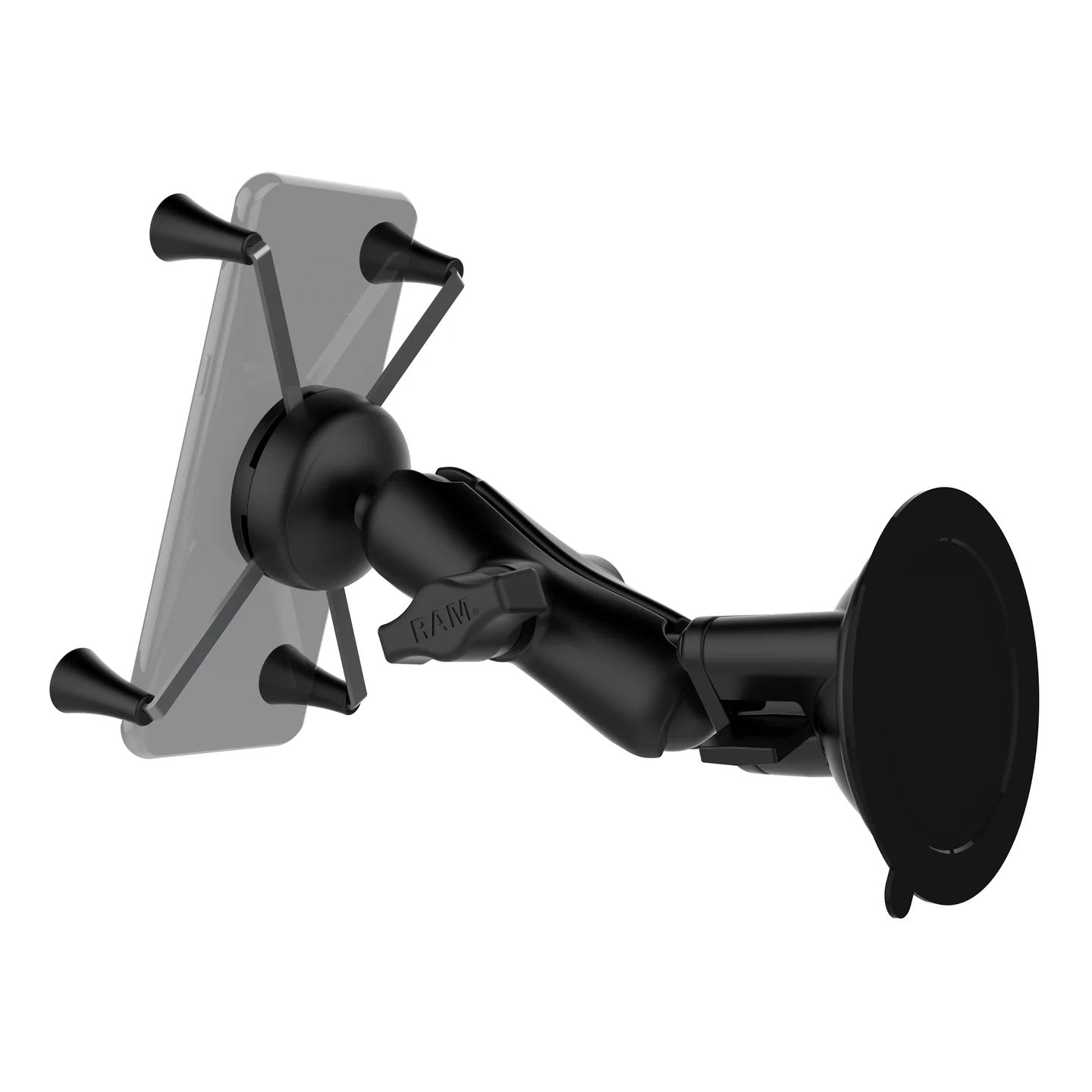 Heavy phone windshield mount with adjustable arm and X-grip cradle