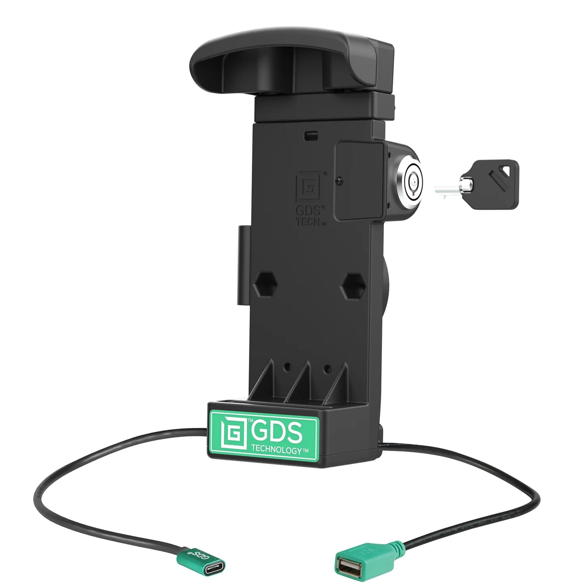 Front view of rugged locking Zebra device dock with integrated GDS charging base