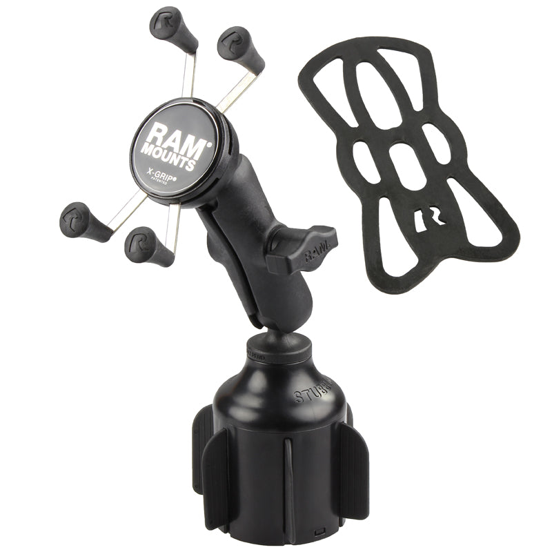 RAM Stubby Cup Holder Mount with 1" Ball & X-Grip Phone Holder – Universal Vehicle Cup Phone Mount