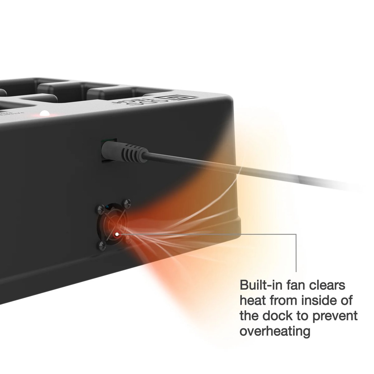 Built-in cooling fan on enterprise charging dock to prevent device overheating