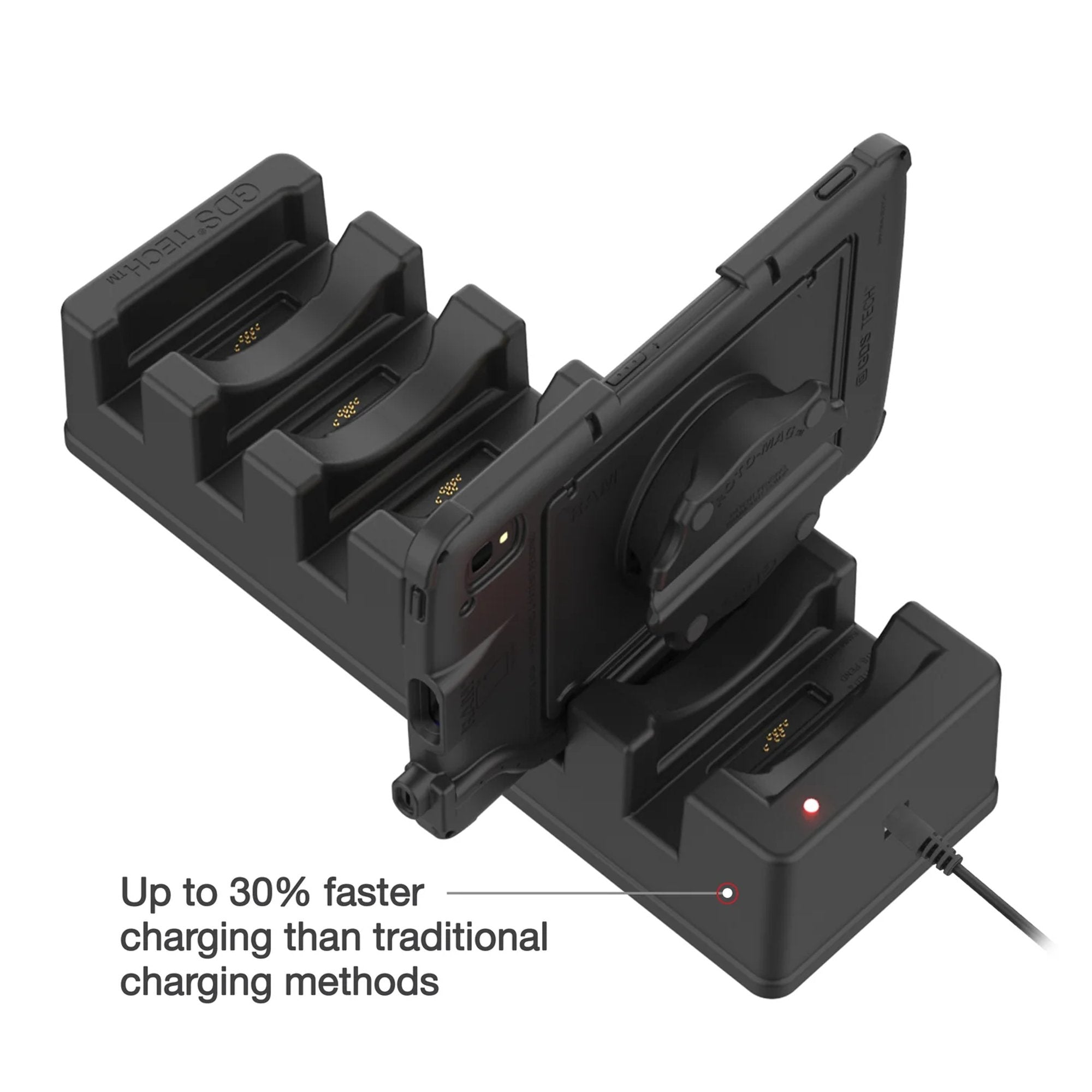 Rugged multi-device charging dock with one tablet inserted