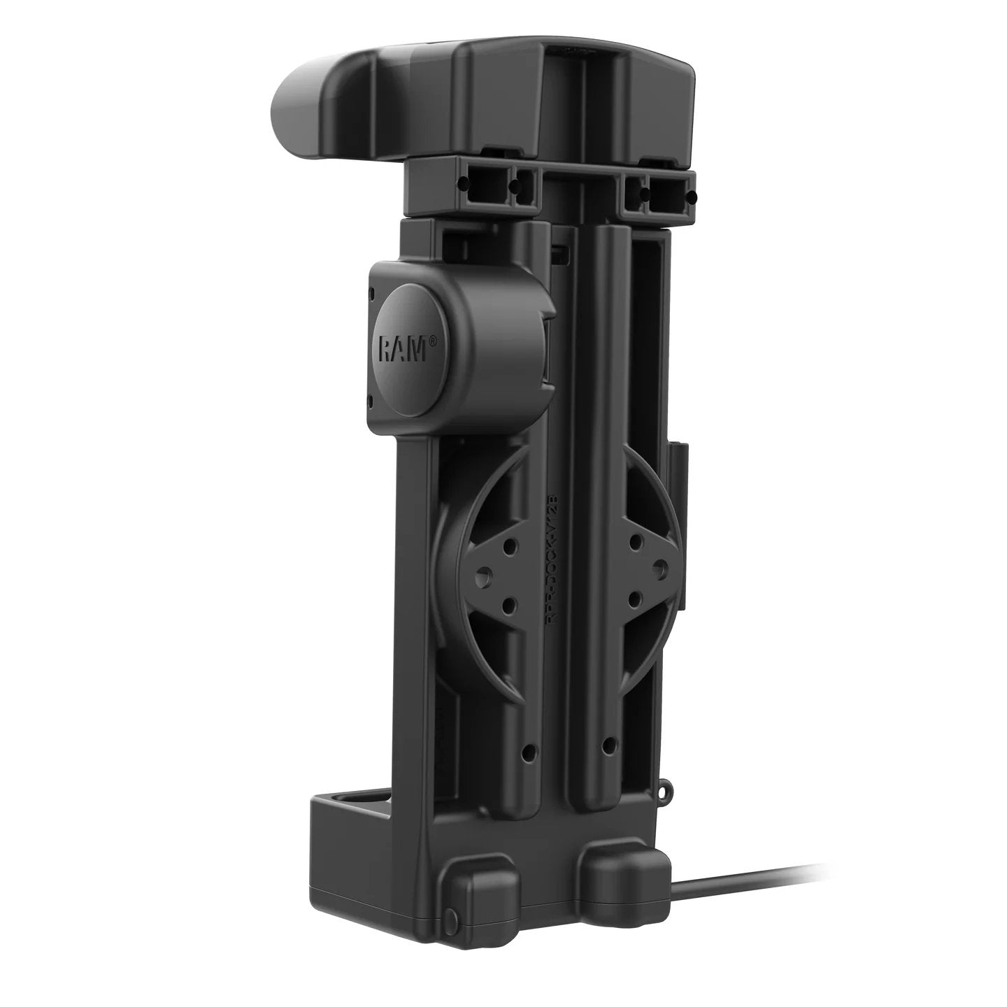 Side profile of RAM GDS IntelliSkin dock for Zebra ET6x with RAM Mount attachment