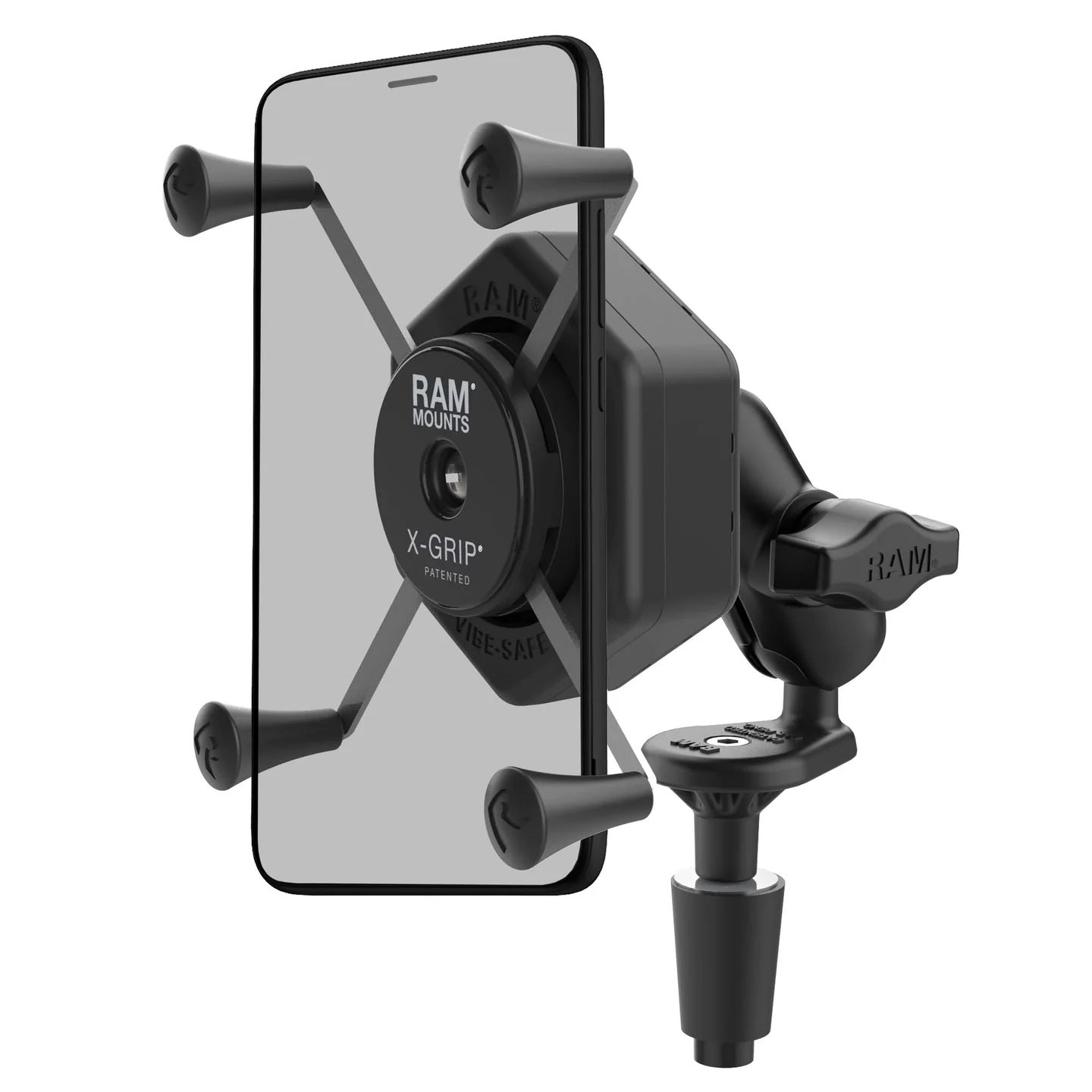 RAM® X-Grip® Large Phone Mount with Vibe-Safe™ Fork Stem Base – Short Arm