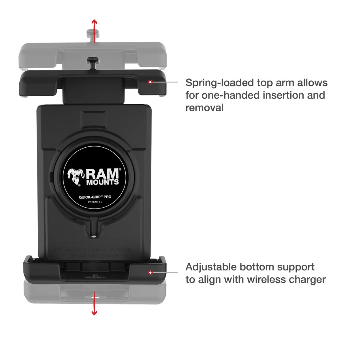 RAM® Quick-Grip™ Pro XL Phone Holder with Vibration Damper & B Size 1" Ball | RAM-HOL-PD7BVU