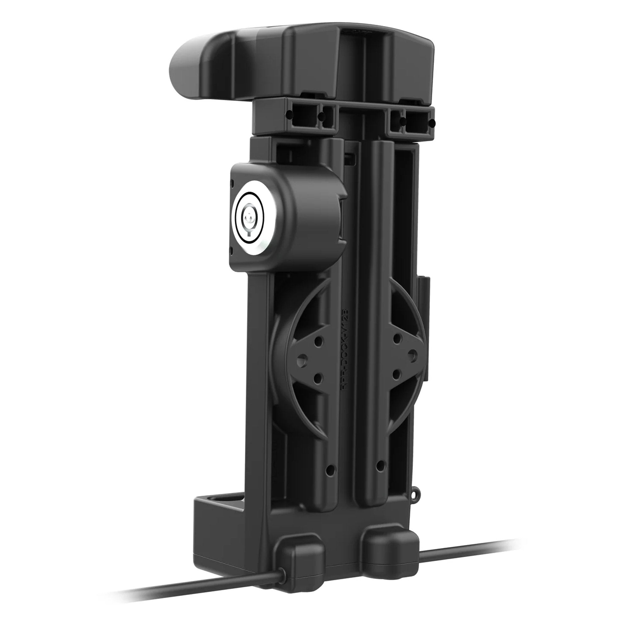 Side profile of locking vehicle mount for Zebra mobile computer with key lock