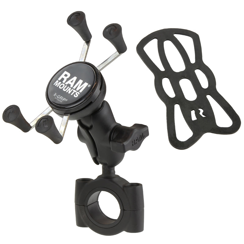RAM X-Grip Phone Mount with 1" Ball & Torque Large Rail Base – Short Arm | Heavy-Duty Motorcycle & ATV Handlebar Phone Holder