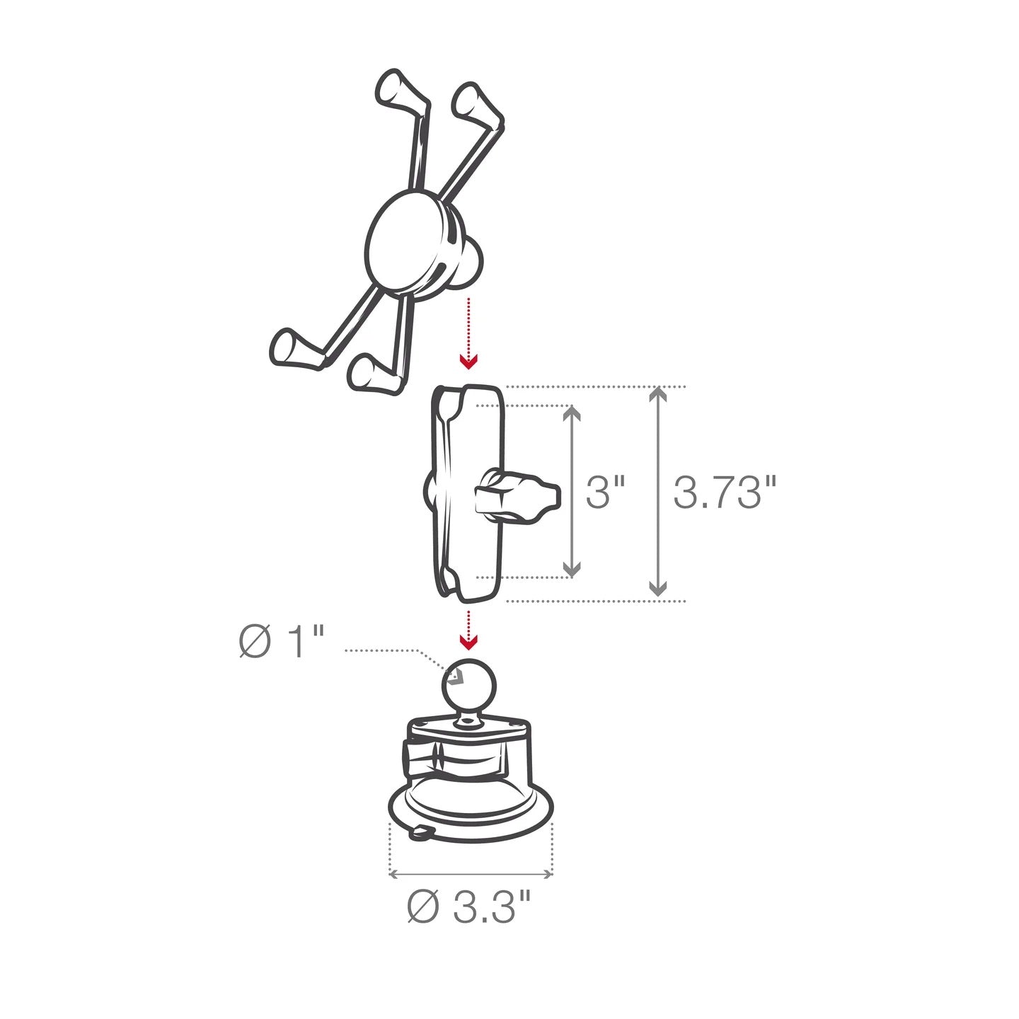 Ultra-Secure Twist-Lock Suction Mount with Heavy-Duty X-Grip Cradle for Large Phones - Medium