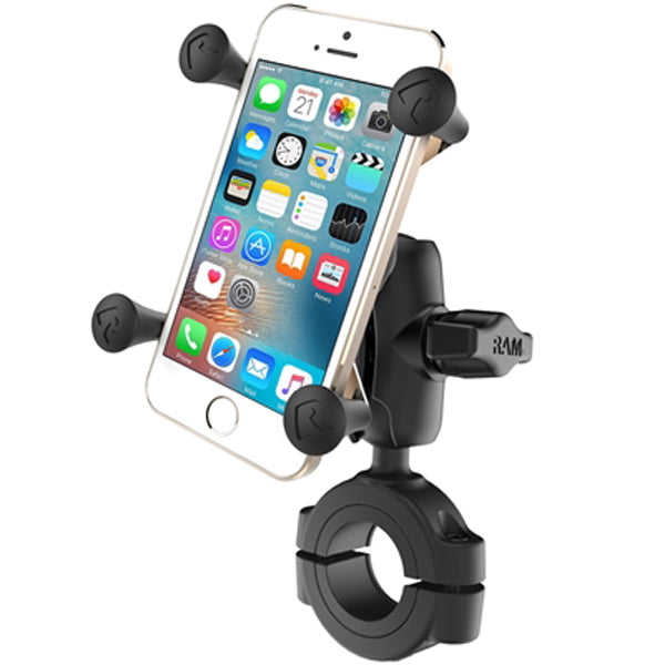 RAM X-Grip Phone Mount with 1" Ball & Torque Large Rail Base – Short Arm | Heavy-Duty Motorcycle & ATV Handlebar Phone Holder