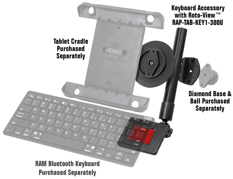 RAM Tablet Universal Keyboard Adapter Holder Accessory with Roto-View