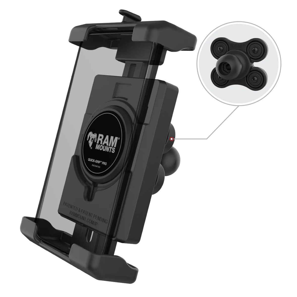 RAM® Quick-Grip™ Pro XL Phone Holder with Vibration Damper & B Size 1" Ball | RAM-HOL-PD7BVU