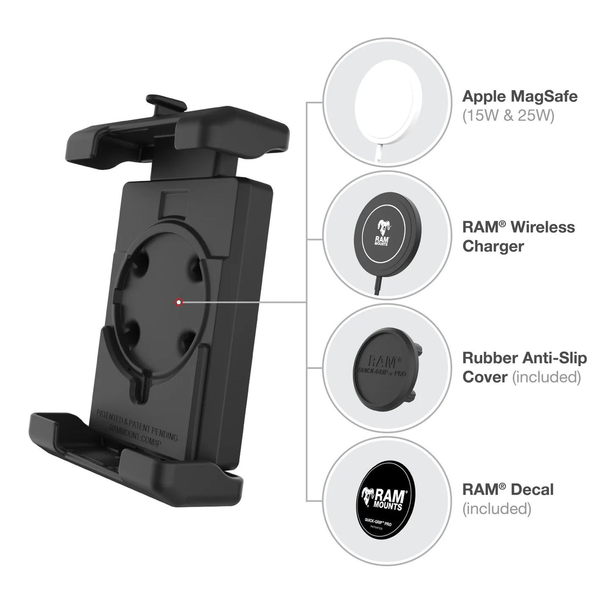 RAM® Quick-Grip™ Pro XL Phone Holder with Vibration Damper & B Size 1" Ball | RAM-HOL-PD7BVU