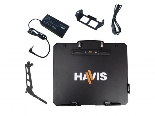 Havis Docking Station Package for Getac K120 Convertible Laptop with Triple Pass-Thru Antenna Connections, External Power Supply & Screen Support