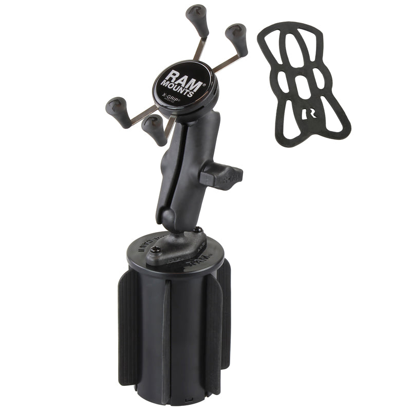 RAM X-Grip Phone 1" Ball Mount with RAM-A-CAN™ II Cup Holder Base – Universal Car Cup Phone Holder