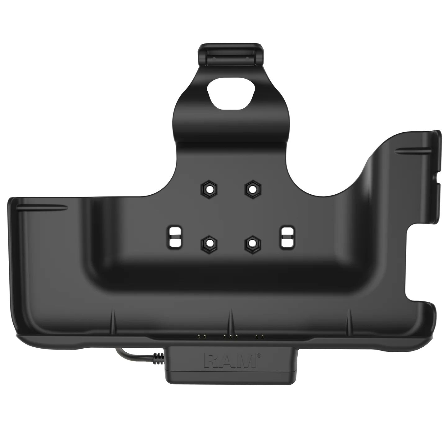 Front view of RAM-HOL-SAM52CPU dock without tablet showing conecton points