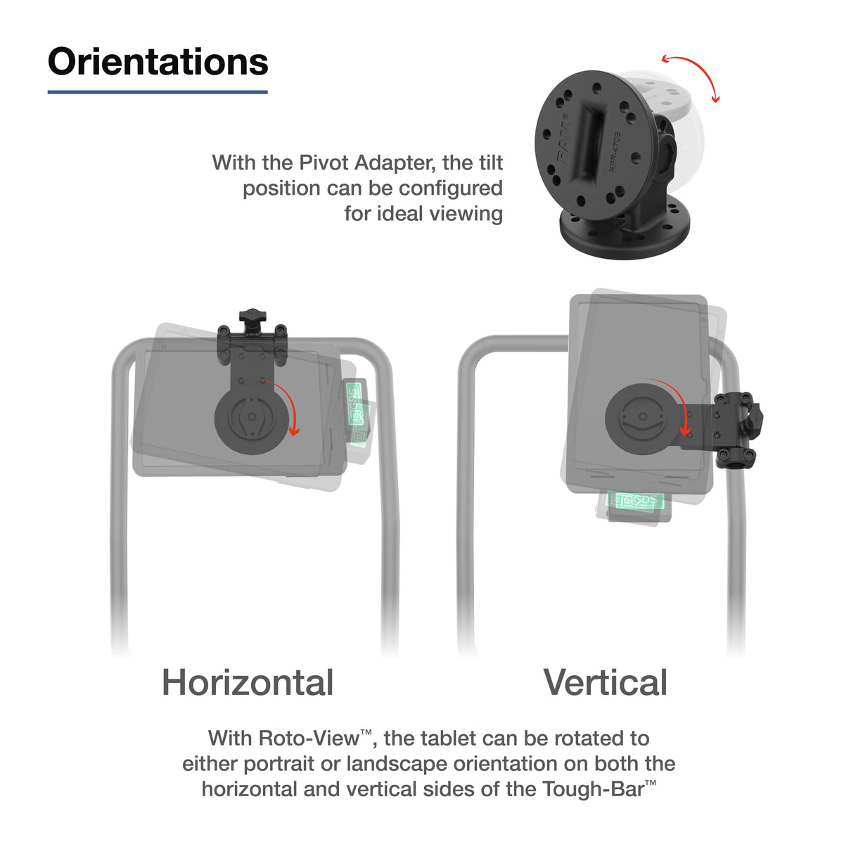 RAM Friction Hinge Mount for Tough-Bar with Roto-View & Pivot Feature – RAM-TB-FH1-PV4-ROTO1U