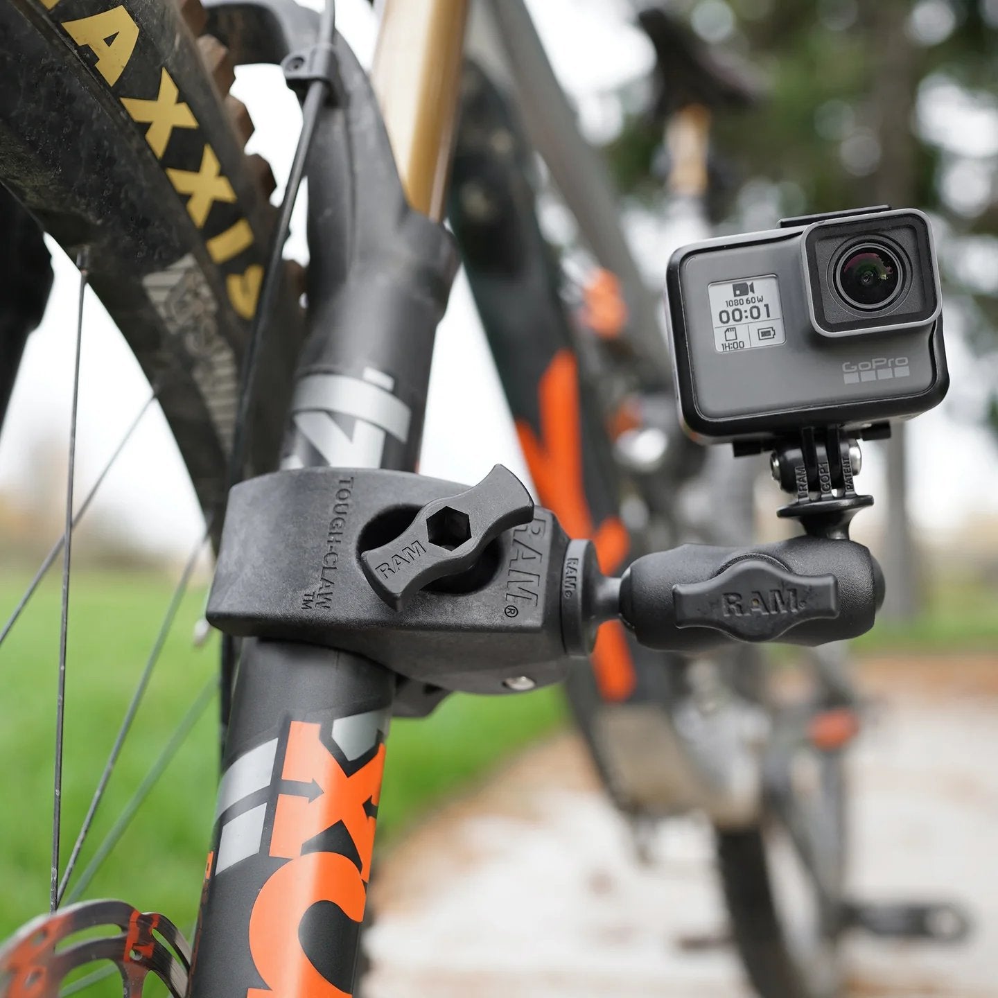 RAM short double socket arm used with a GoPro camera on a bicycle