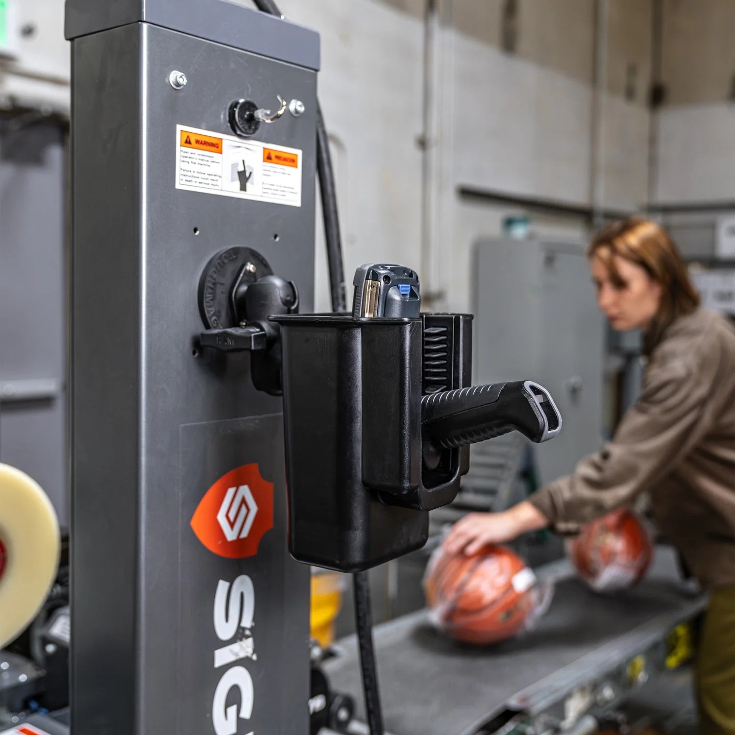 RAM heavy-duty magnetic mount securing a device in a warehouse environment