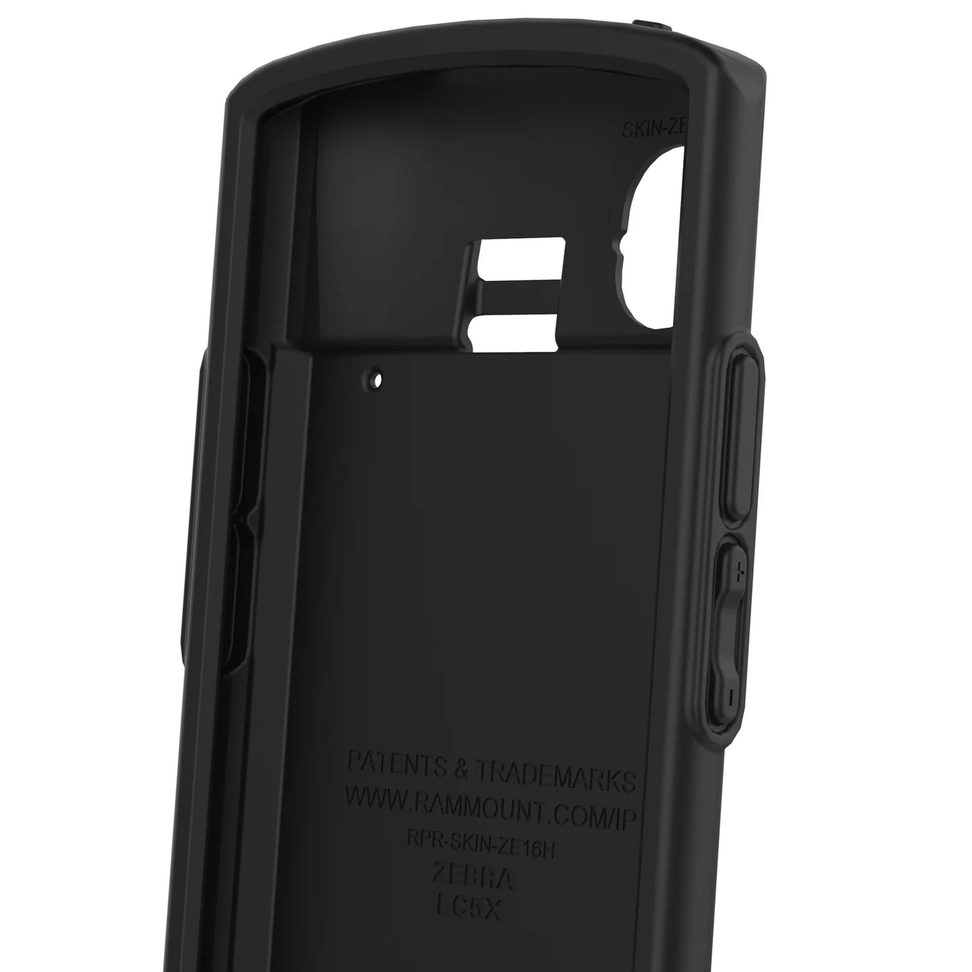 Side and rear angle of RAM IntelliSkin Next Gen rugged charging case for Zebra EC50 and EC55