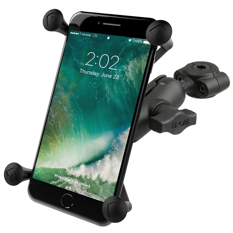 RAM X-Grip Large Phone Mount with Torque Small Rail Base & Short Arm – Motorcycle Handlebar Phone Holder
