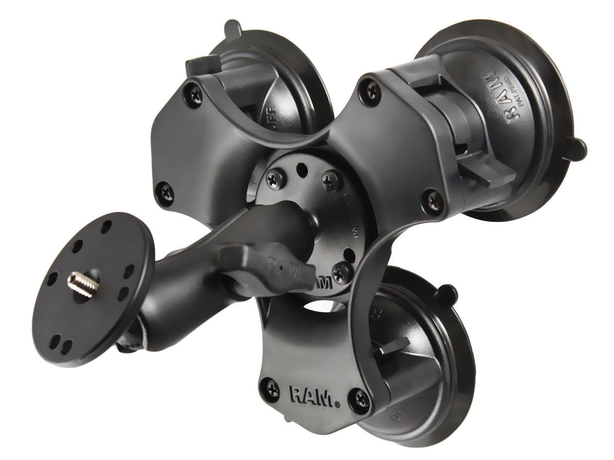 RAM Triple Suction Cup Mount with Round Base and 1/4"-20 Threaded Stud