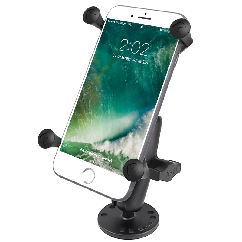 RAM® X-Grip® Large Phone Mount with Drill-Down Base – Heavy-Duty Adjustable Motorcycle, Car & Truck Phone Holder
