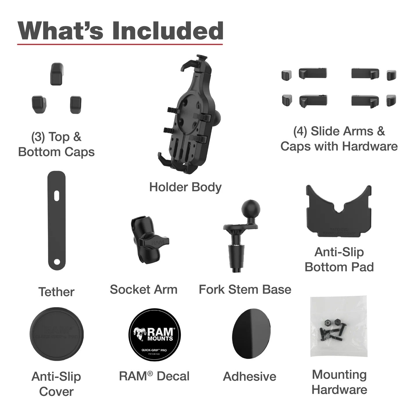 RAM® Quick-Grip™ Pro Motorcycle Phone Mount – Fork Stem Base (Short Arm)