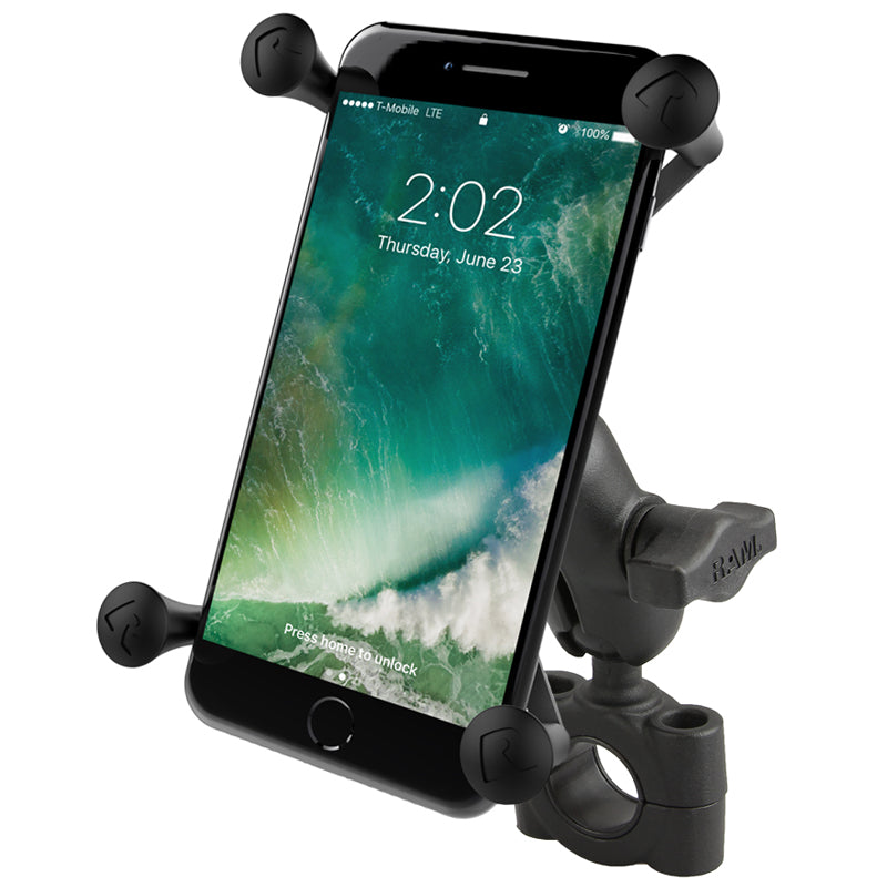 RAM X-Grip Large Phone Mount with Torque Handlebar Base & Short Arm – Universal Motorcycle & ATV Smartphone Holder
