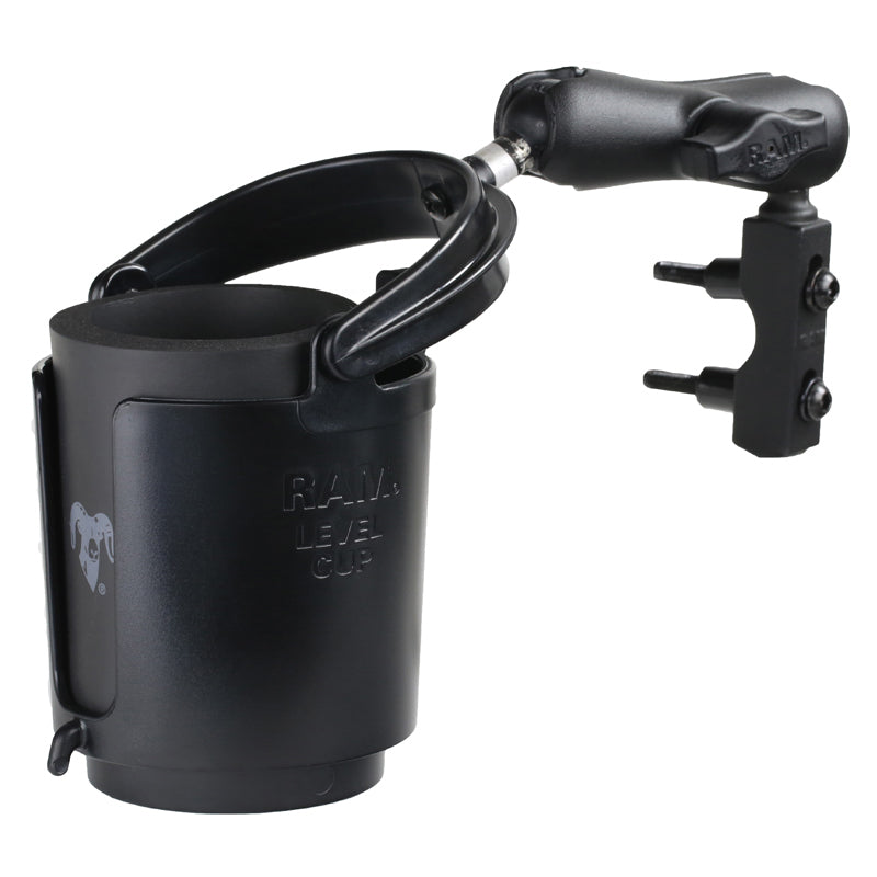 RAM Clutch / Brake 1 Inch Ball Mount with Level Cup 16 oz Drink Cup Holder