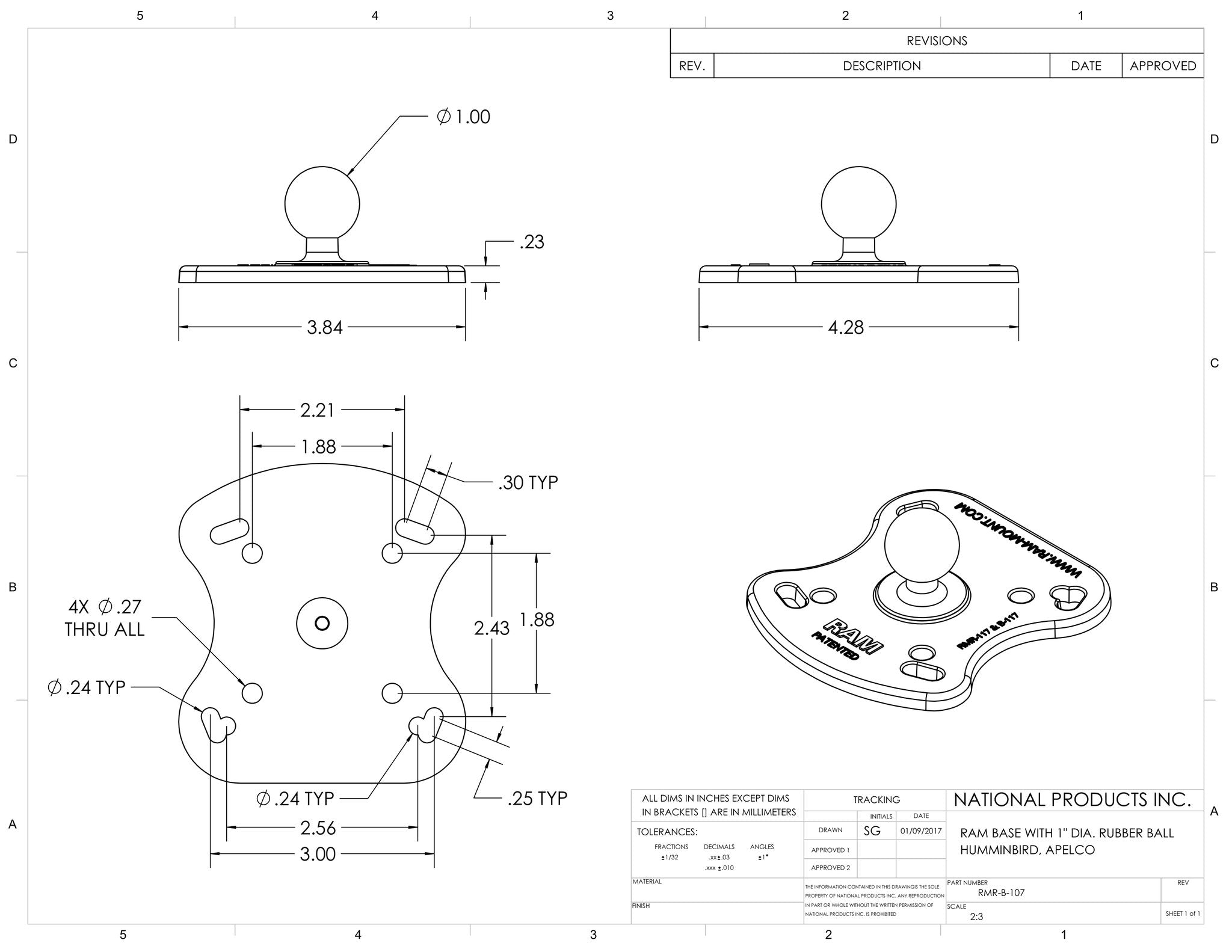 RAM Ball Adapter for Humminbird and Raymarine Devices with B Size 1" Ball | RAM-B-107BU
