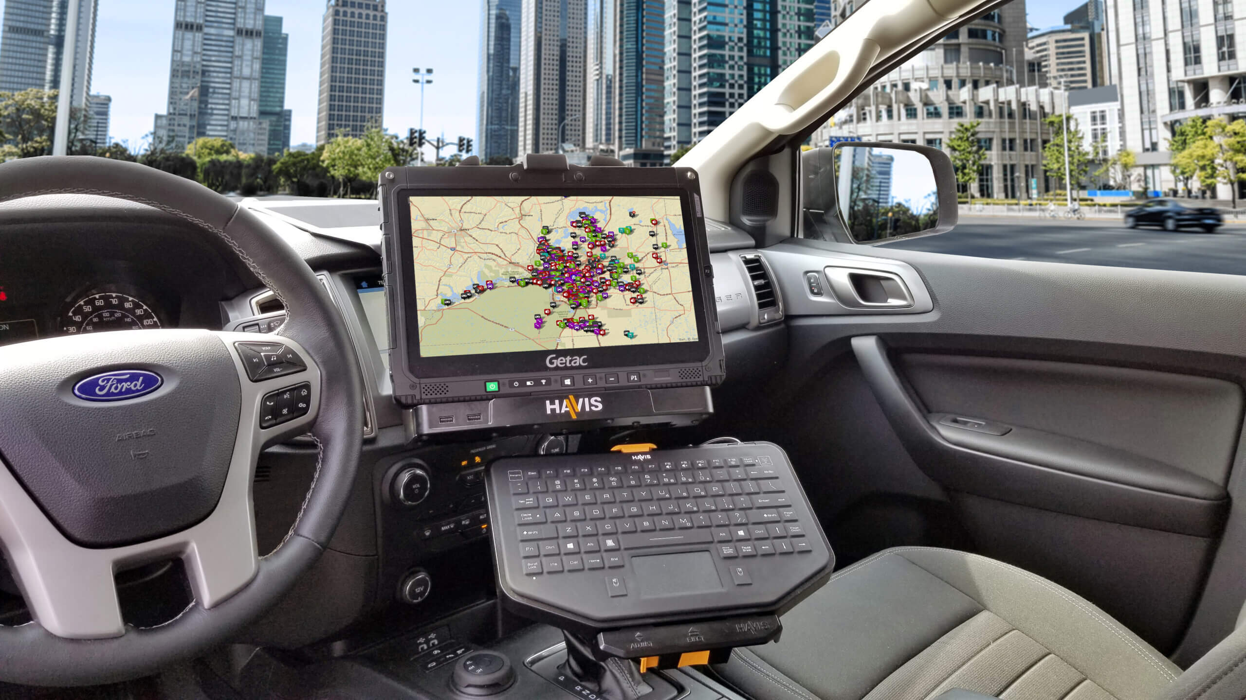 Havis Cradle Package for Getac K120 Rugged Tablet, Includes Triple Pass-Thru Antenna Connections & Power Supply Mounting Bracket