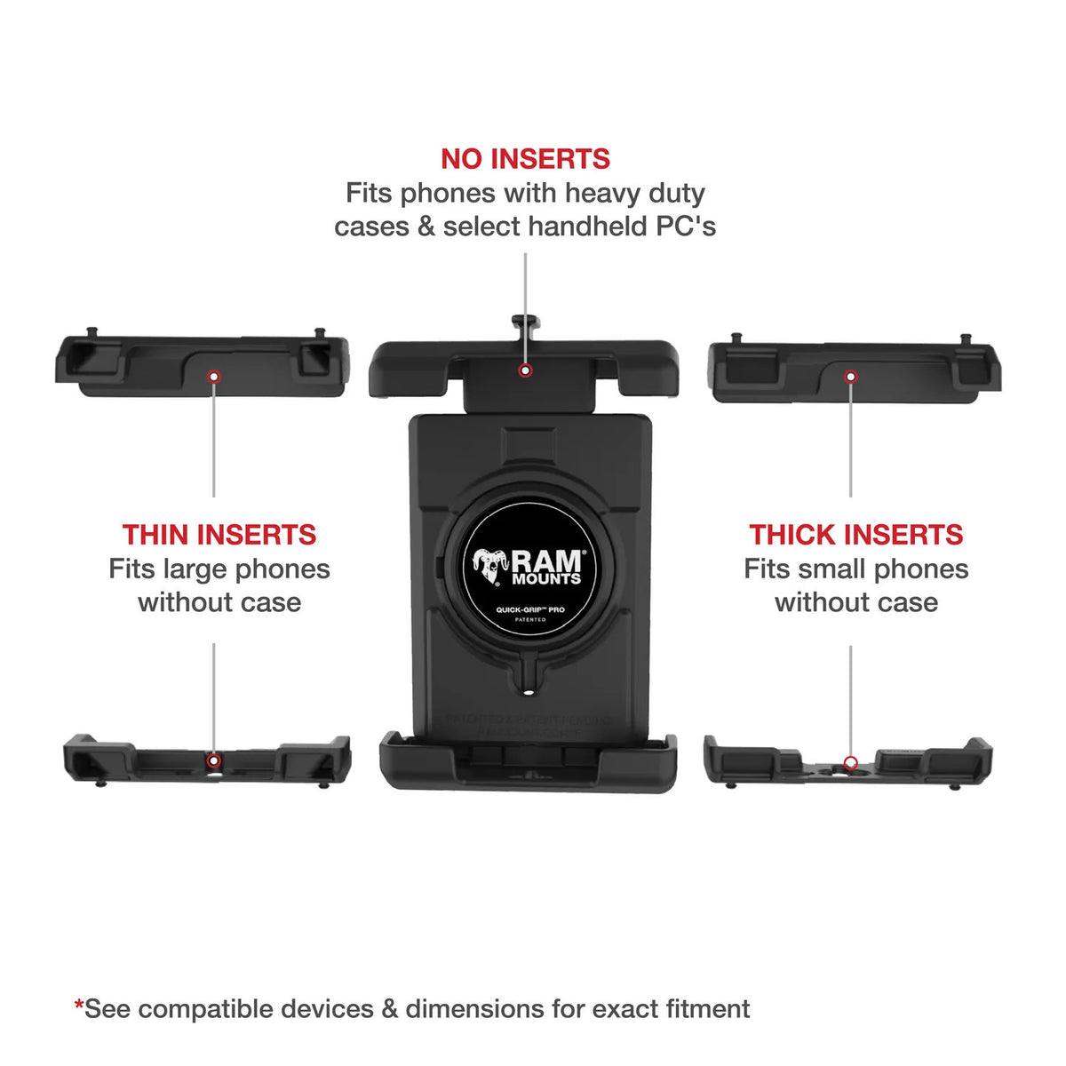 RAM® Quick-Grip™ Pro XL Phone Holder with Vibration Damper & B Size 1" Ball | RAM-HOL-PD7BVU