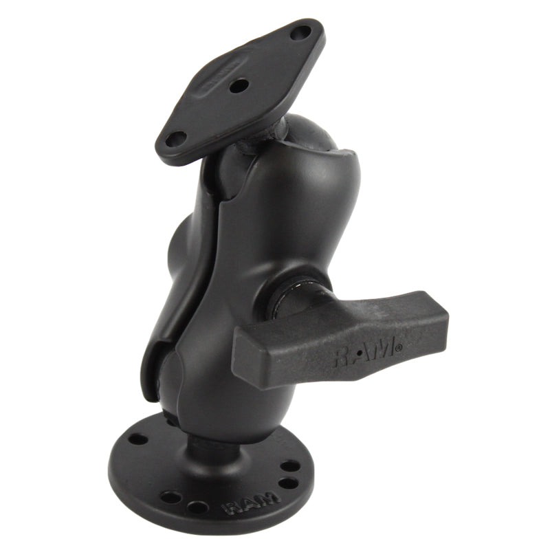 RAM Flat Surface Drill Down Short Mount with Round & Diamond 1.5" Ball Bases