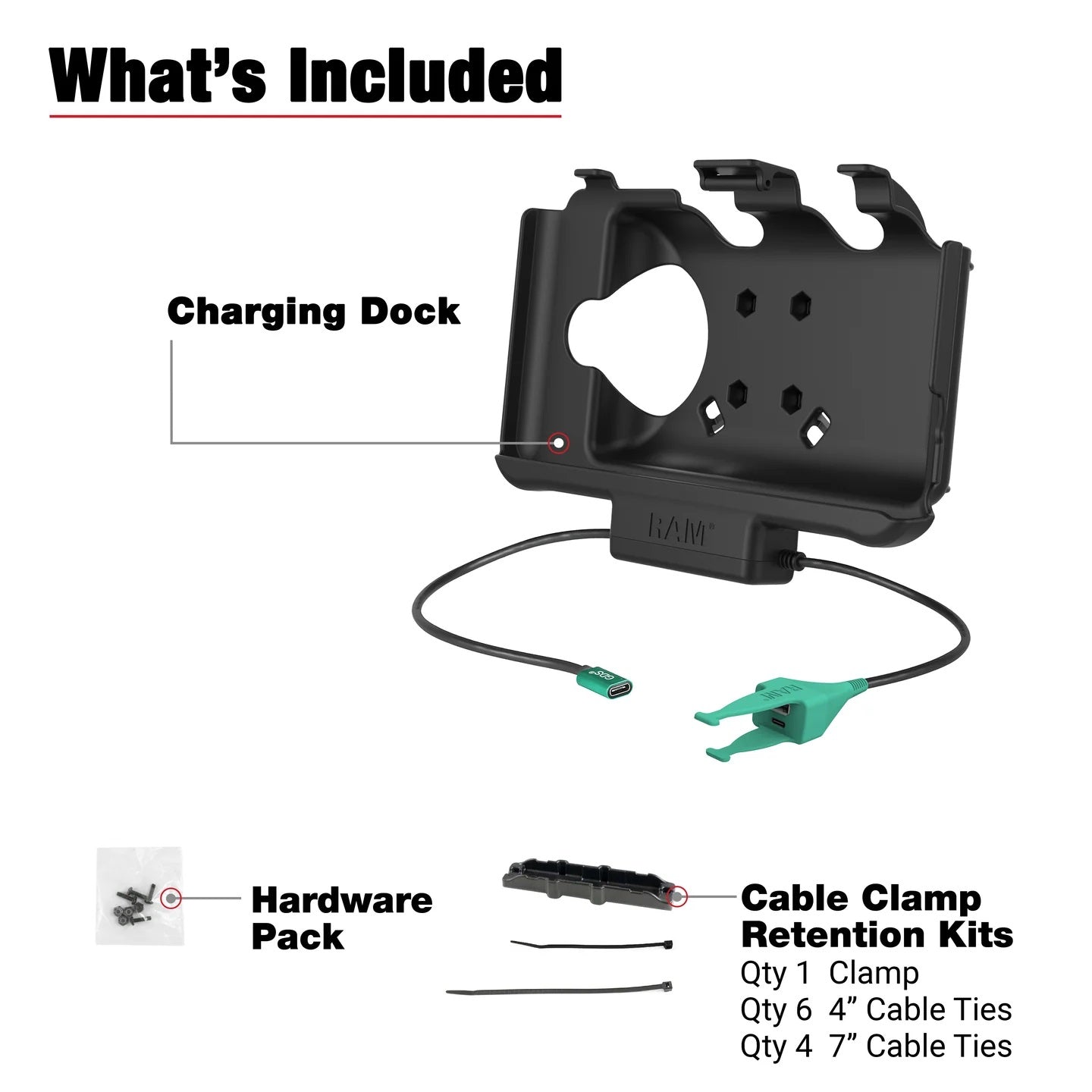 RAM USB-C Powered Dock + USB-C & USB-A Data for Samsung Tab Active5 & 3