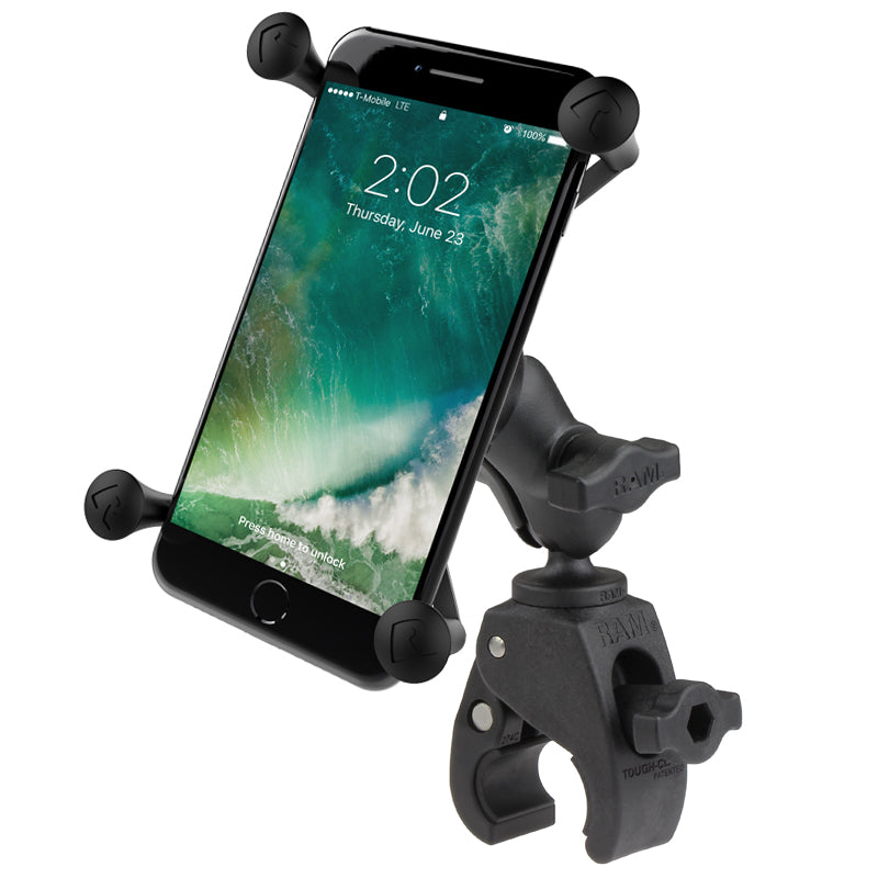 RAM® X-Grip® Large Phone Mount with Tough-Claw™ Small Clamp Base – Short Arm | Rugged, Quick-Release Handlebar Mount