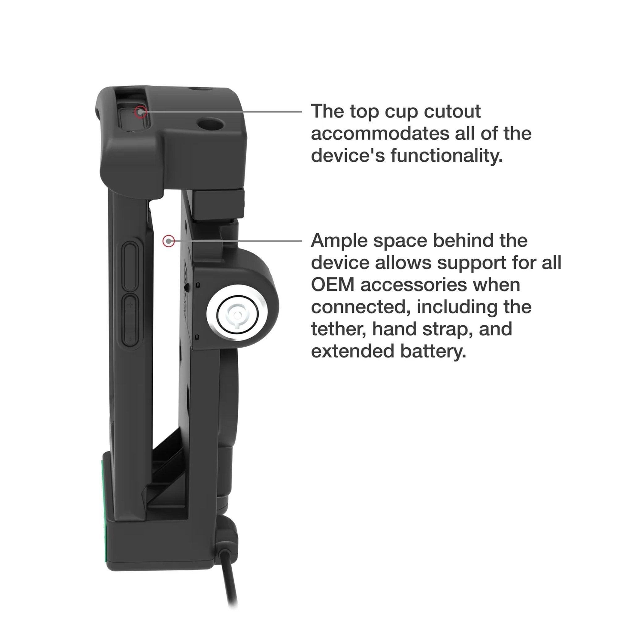 Vehicle dock top cutout showing full access to Zebra device buttons and accessories