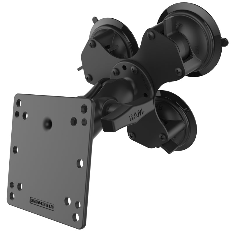 RAM Twist-Lock Triple Suction Cup 1.5" Ball Mount with 100x100mm VESA Plate