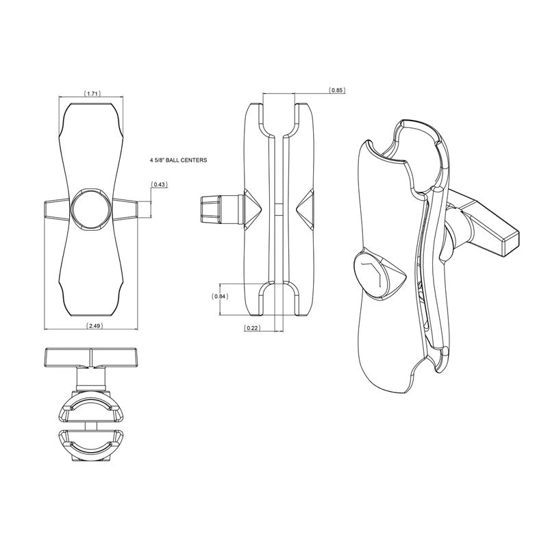 RAM C-Size Double Socket Arm (Medium 5.69”) for 1.5" Ball Mounts