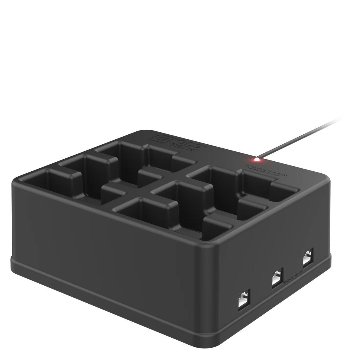 Empty six-bay enterprise charging dock with RJ45 ethernet ports and power input