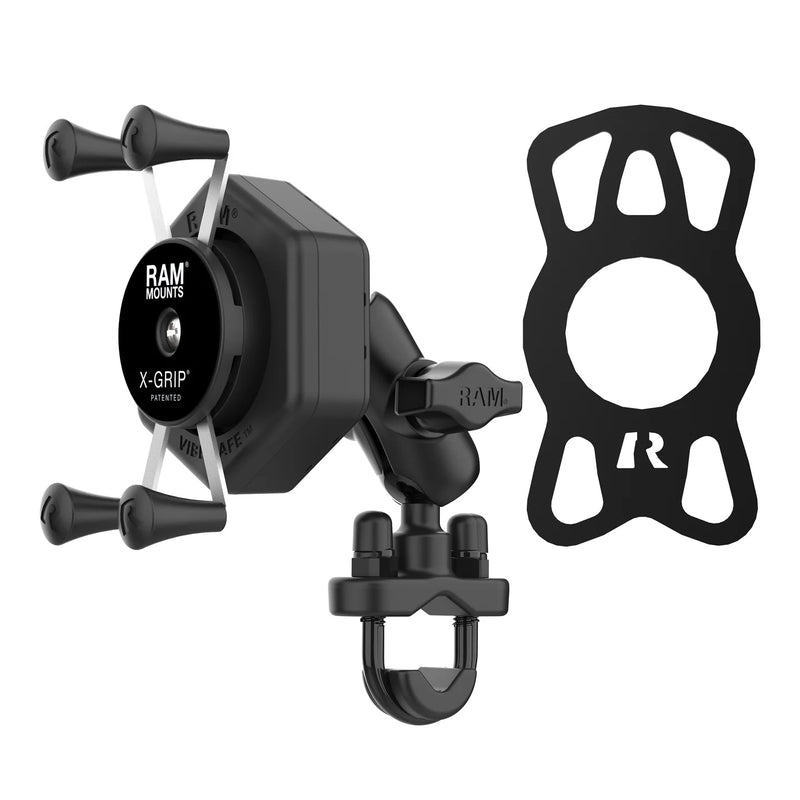 RAM Handlebar / Rail Short Mount with X-Grip Phone Holder and Vibe-Safe Adapter