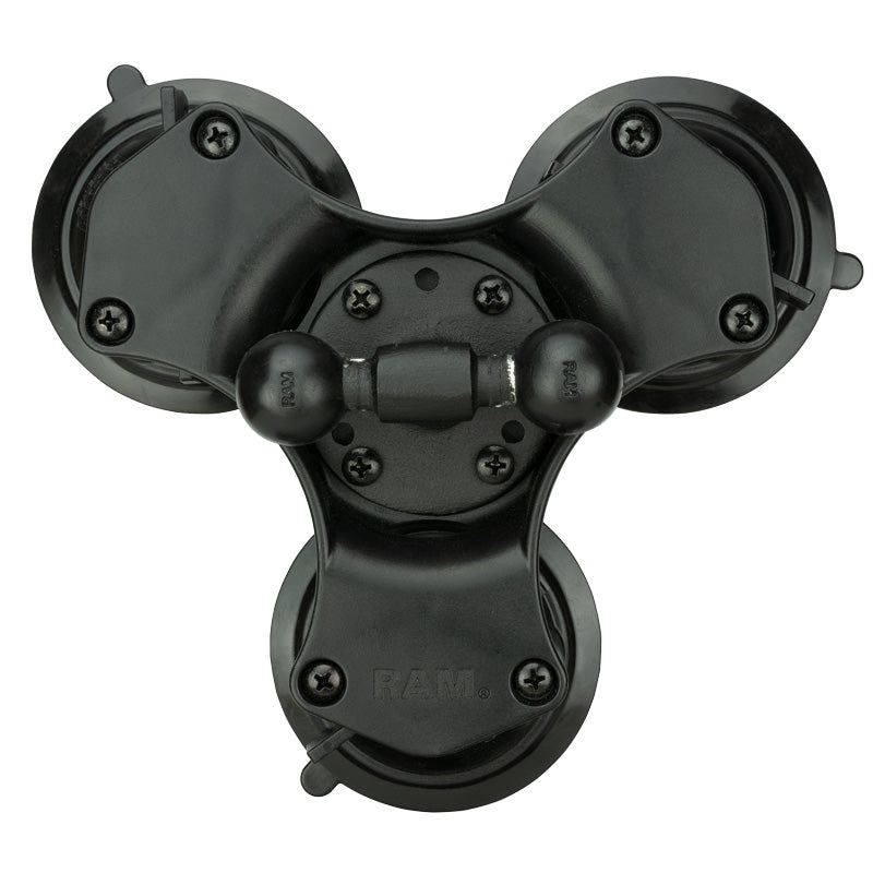 RAM Twist-Lock Triple Suction Cup Base with Double 1" Ball Base