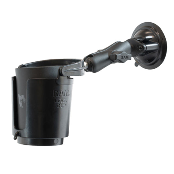 RAM Suction Cup 1 Inch Ball Mount with Level Cup 16 oz Drink Cup Holder