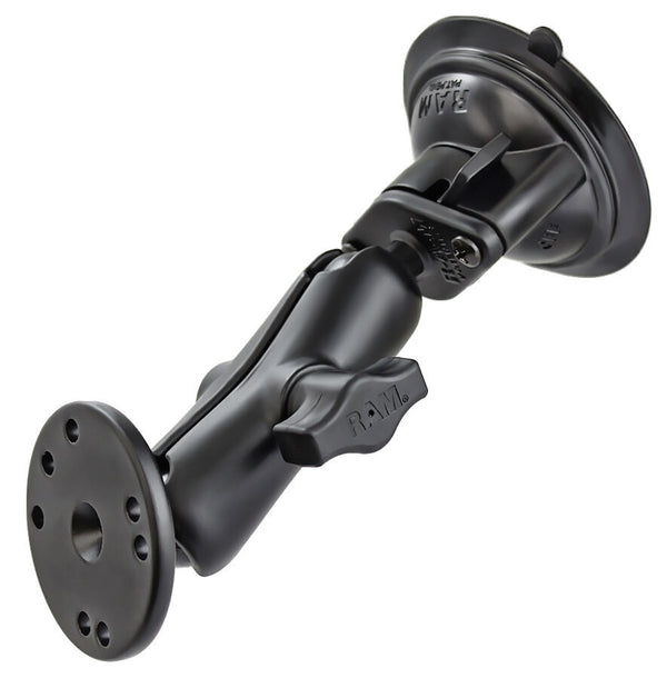 RAM Twist-Lock Suction Cup 1" Ball Long Mount with Round AMPS Plate